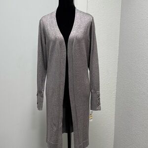 ✨ NWT JM Collection Silver Metallic Duster Cardigan Size M Party / Evening Wear